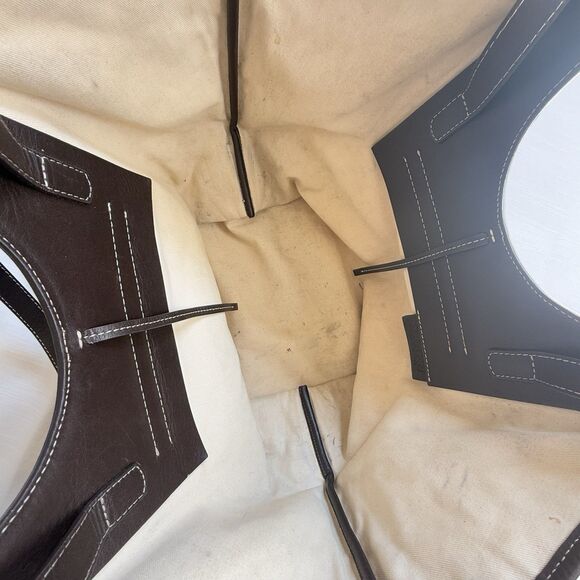 HEREU Studio Cala S Tote Bag In Brown Leather Tan Fabric Rare - Picture 7 of 10